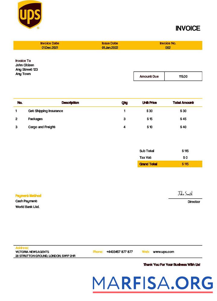 Downloadable USA UPS invoice template